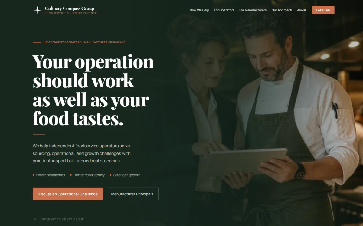 Homepage of the Culinary Compass Group website